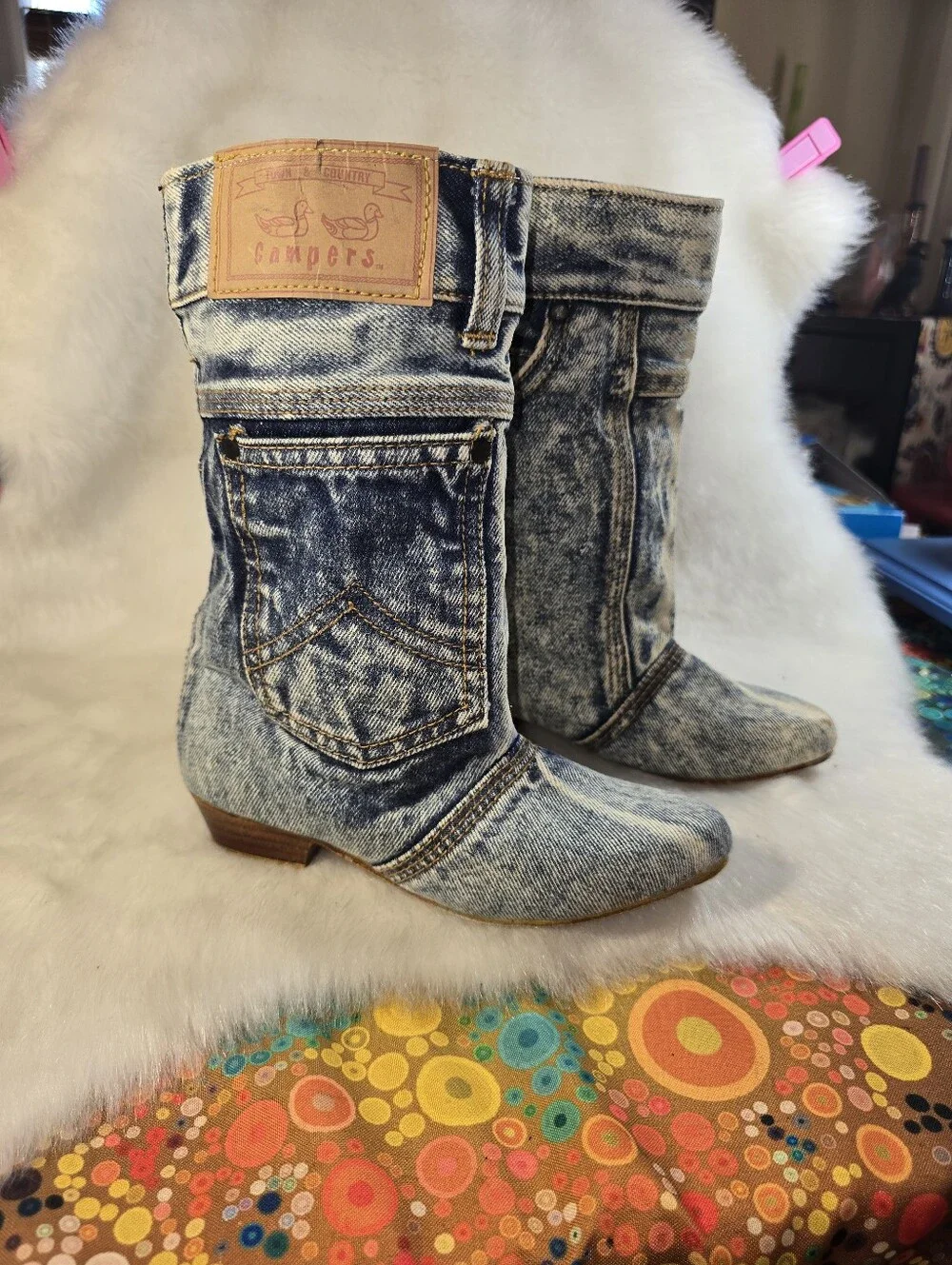 Town & Country Camper Acid Wash Blue Denim-Style Women’s Jeans Booties 